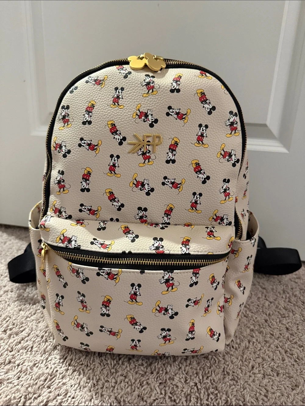 Freshly Picked Beige Mini Backpack with AOP Mickey Print